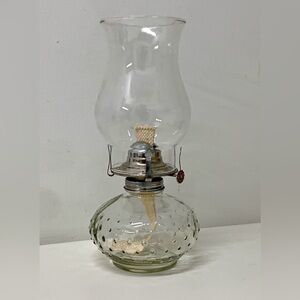 Mid Century Vintage Clear Glass Hobnail Oil Gas Lamp Lantern